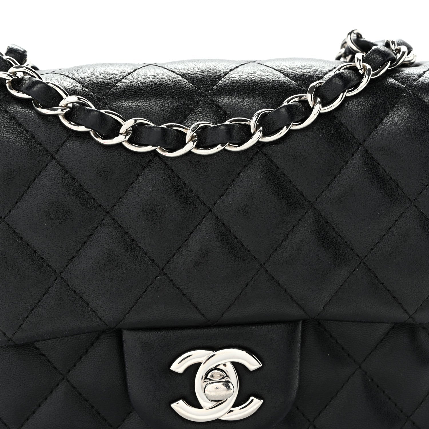 Lambskin Quilted Mini Square Flap Black