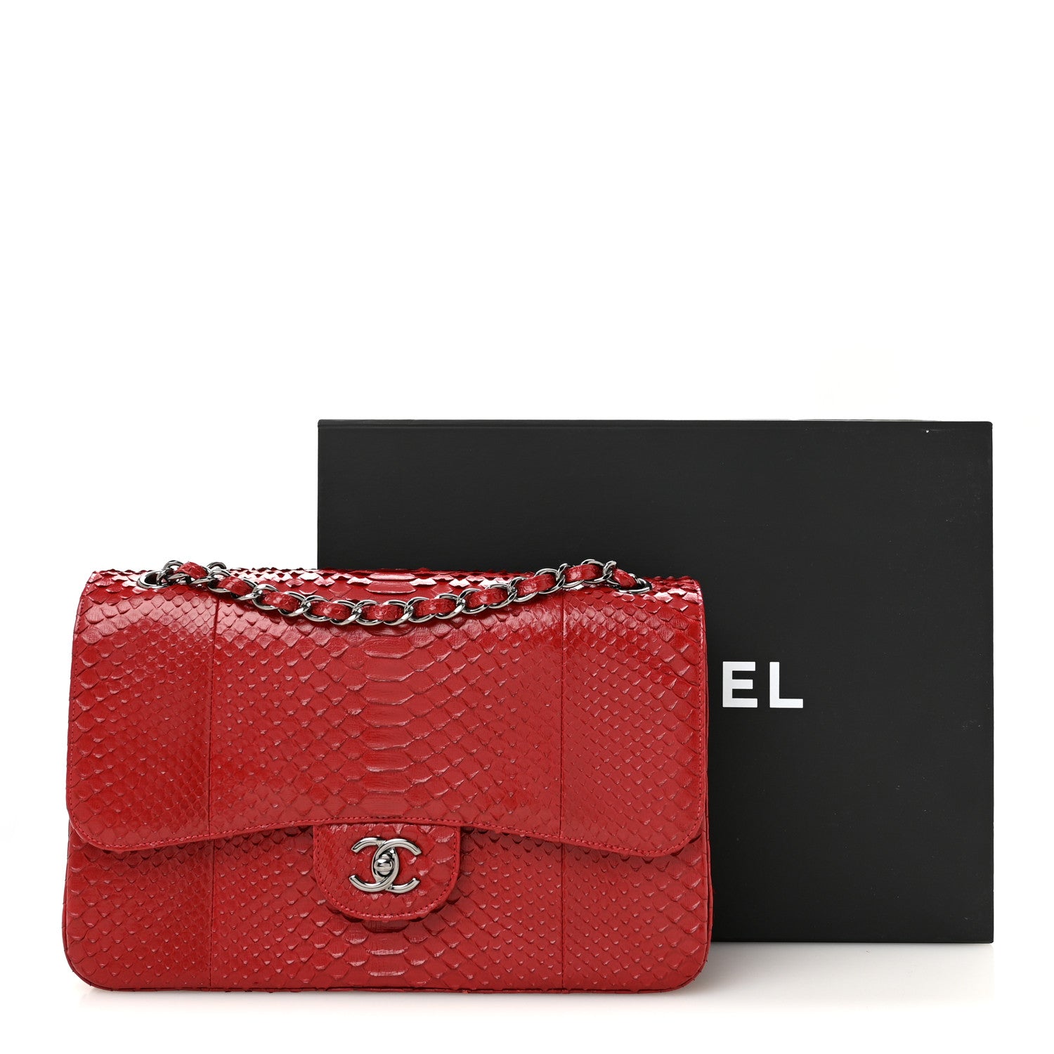 Snakeskin Jumbo Double Flap Red