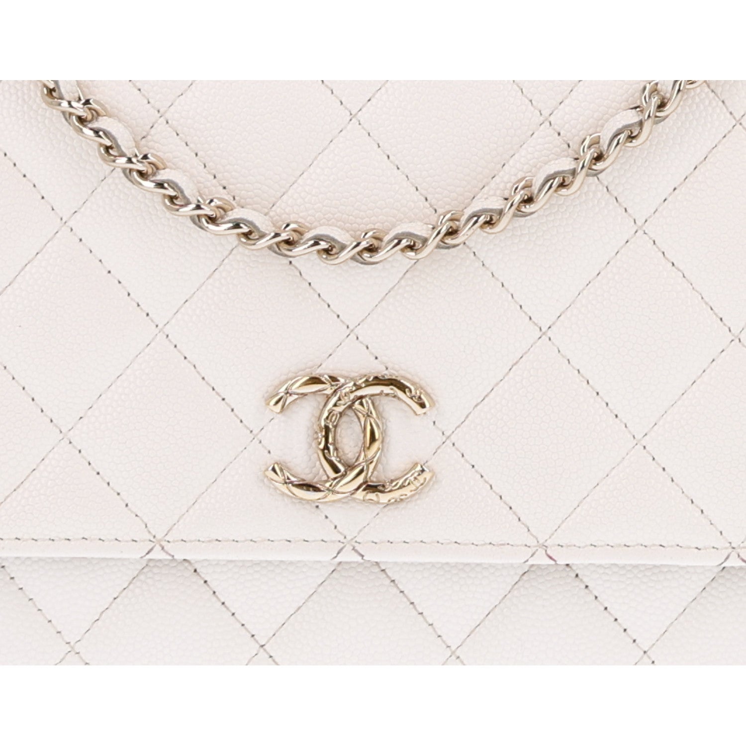 Caviar Quilted Wallet On Chain WOC White