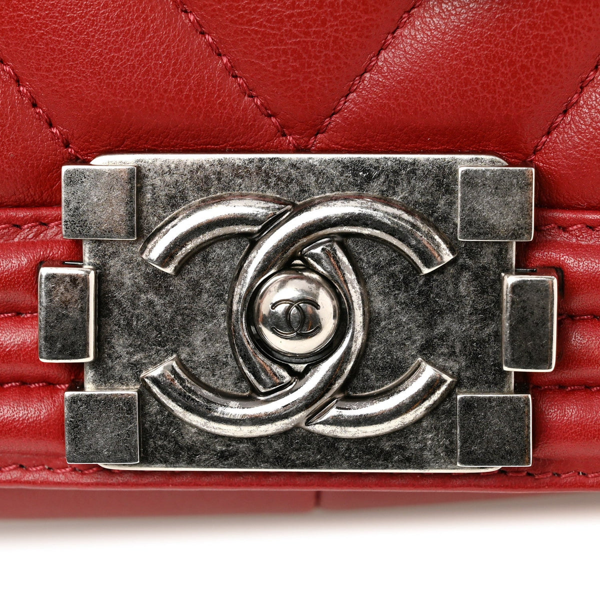 Calfskin Chevron Quilted Medium Boy Flap  Dark Red
