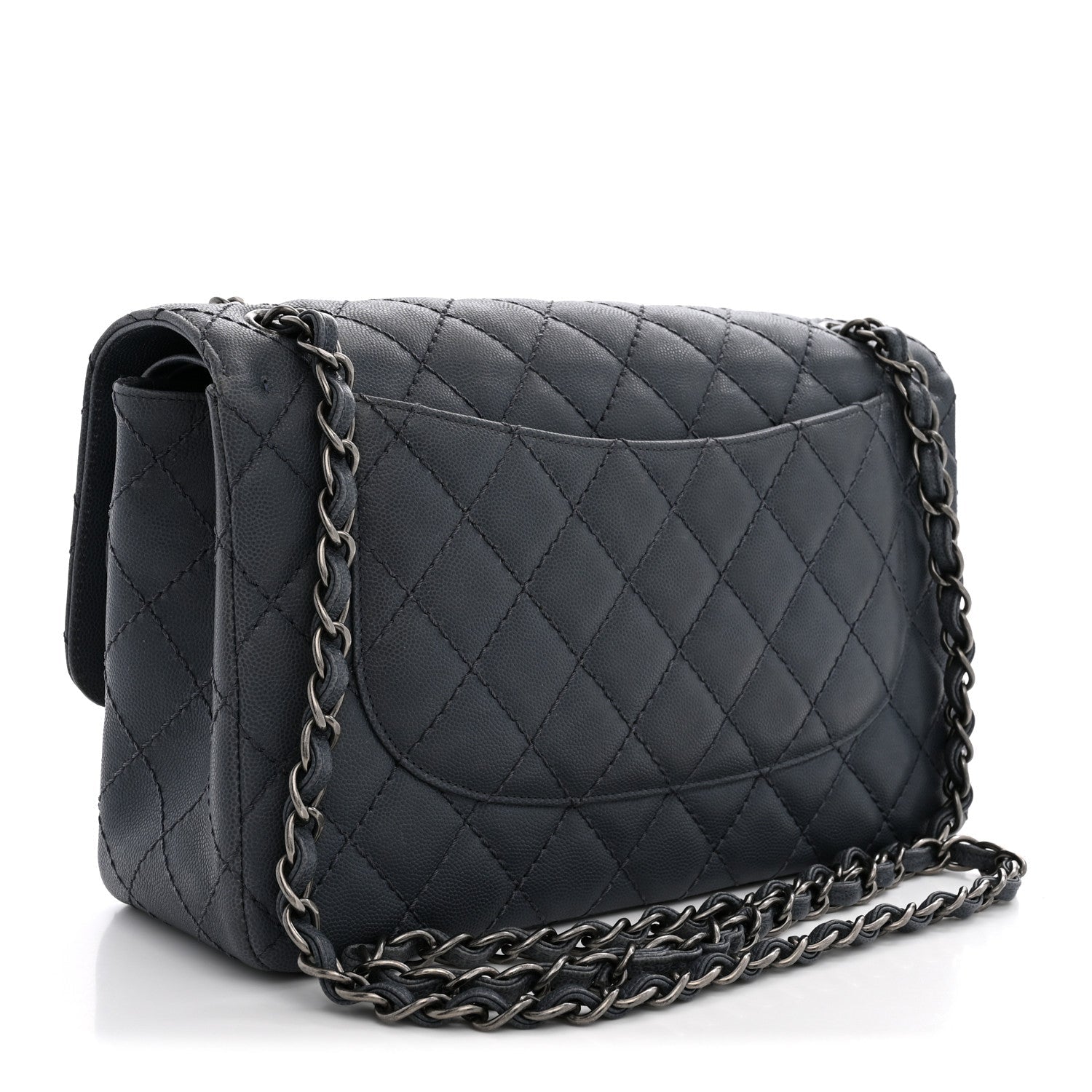 Washed Caviar Quilted Jumbo Double Flap Dark Grey