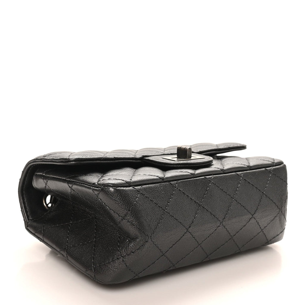 Metallic Sheepskin Quilted 2.55 Reissue Mini Flap Dark Silver
