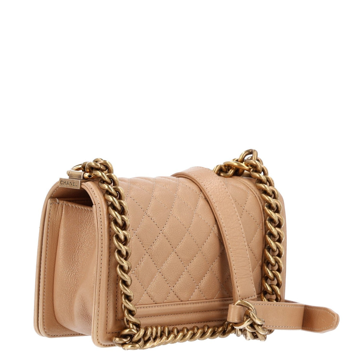Metallic Caviar Quilted Small Boy Flap Gold