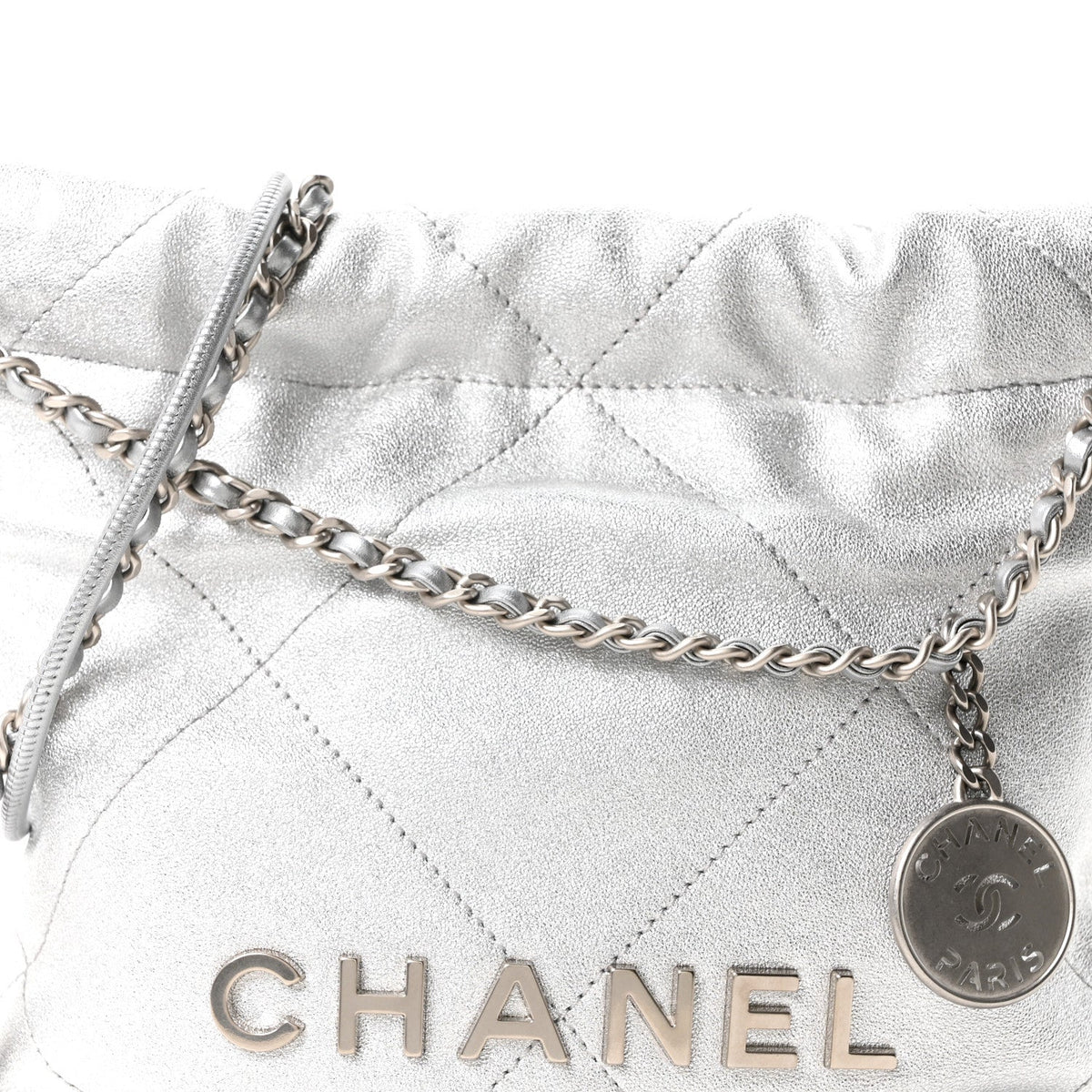 Metallic Lambskin Quilted Mini Chanel 22 Silvery