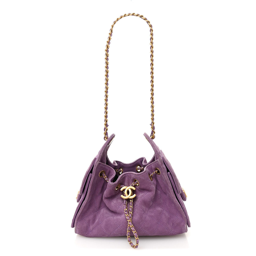 Suede Quilted Mini Chanel 25 Handbag Purple