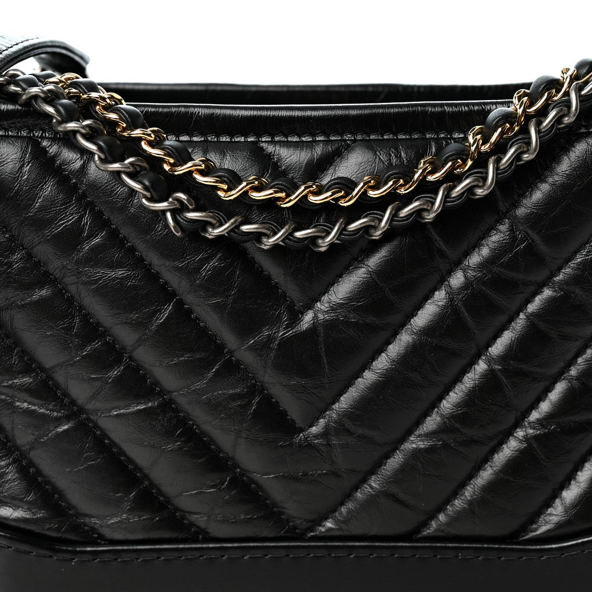 Aged Calfskin Chevron Quilted Small Gabrielle Hobo Black