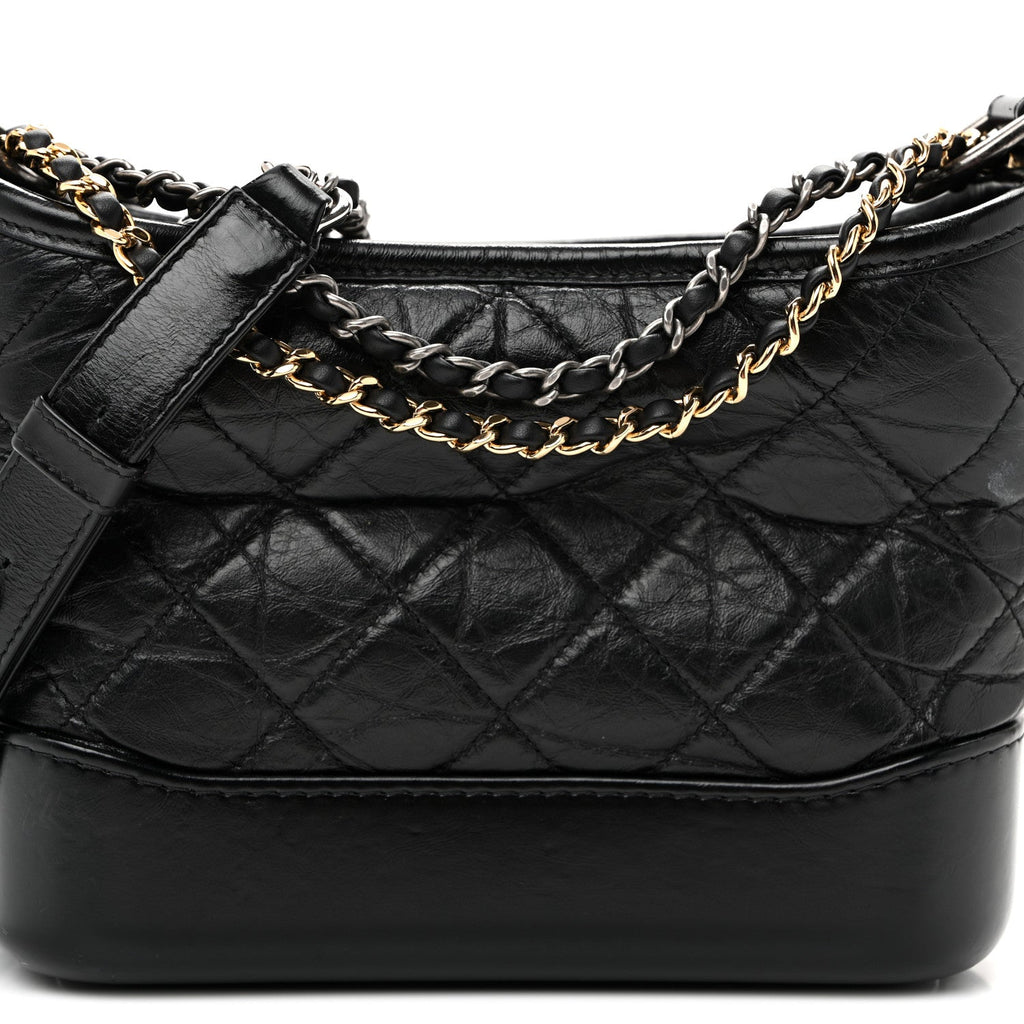 Aged Calfskin Quilted Small Gabrielle Hobo  Black