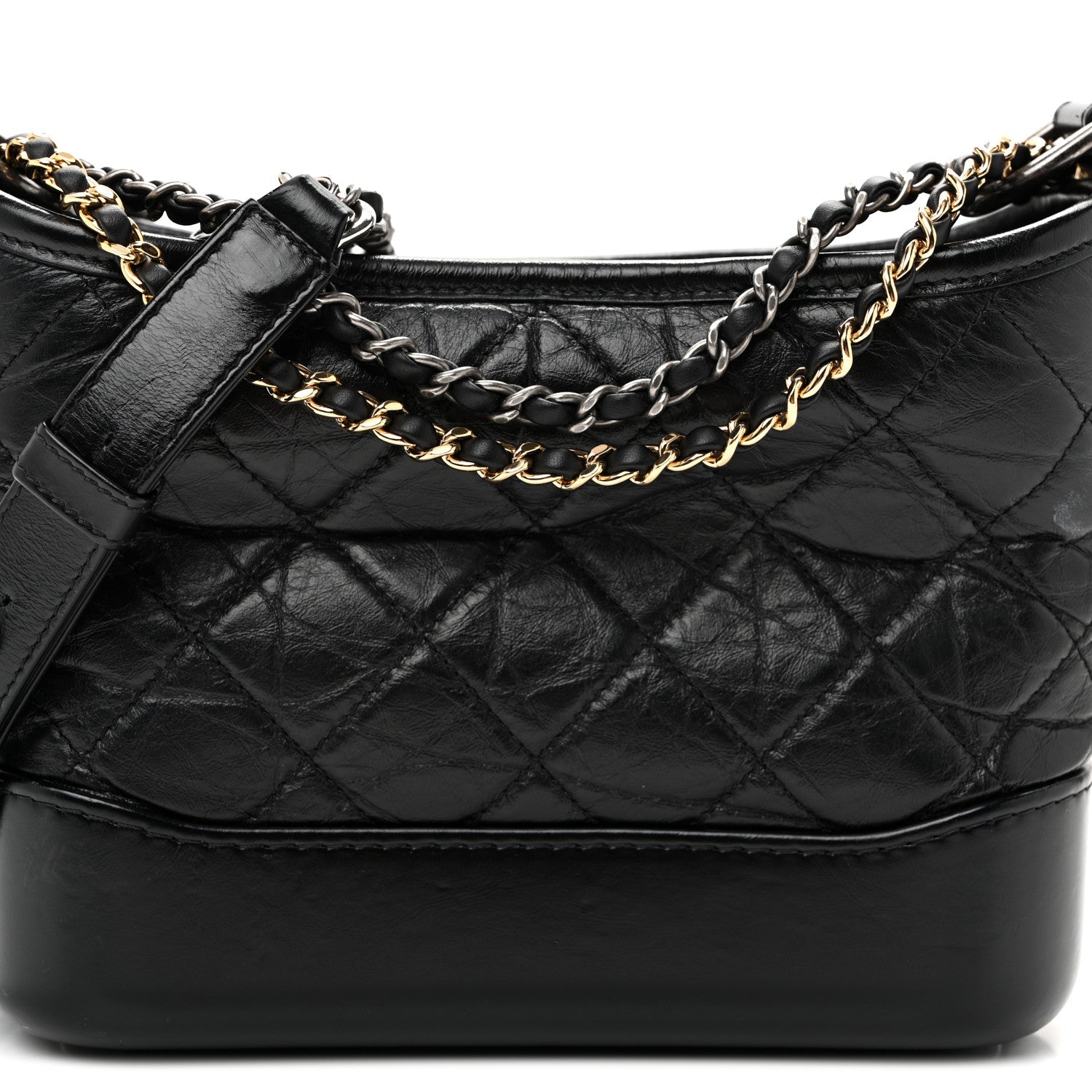 Aged Calfskin Quilted Small Gabrielle Hobo  Black