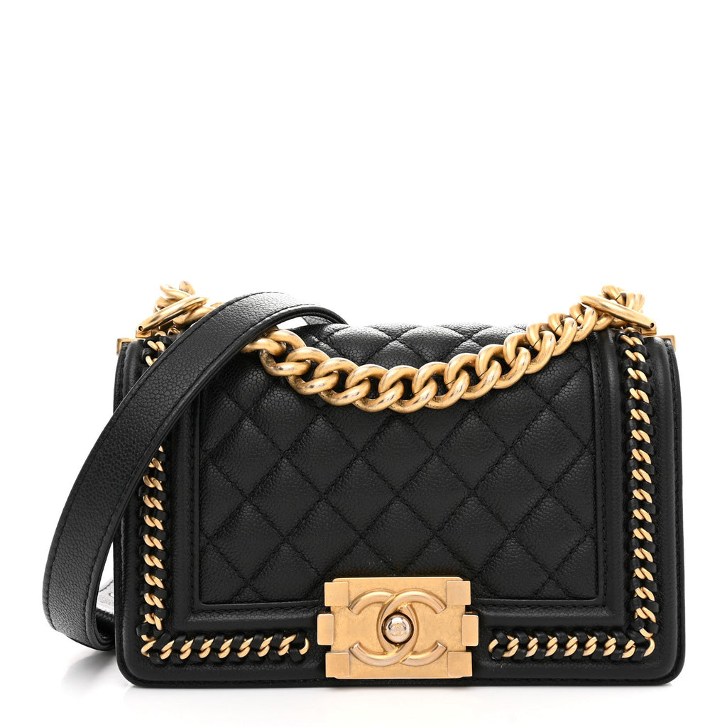 Caviar Quilted Small Chain Around Boy Flap Black