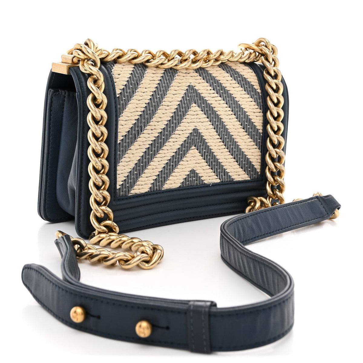 Fabric Chevron Braided Small Boy Flap Blue Ivory