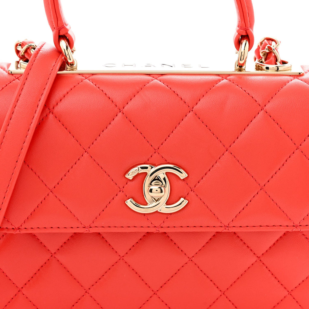Lambskin Quilted Mini Trendy CC Dual Handle Flap Bag Dark Orange