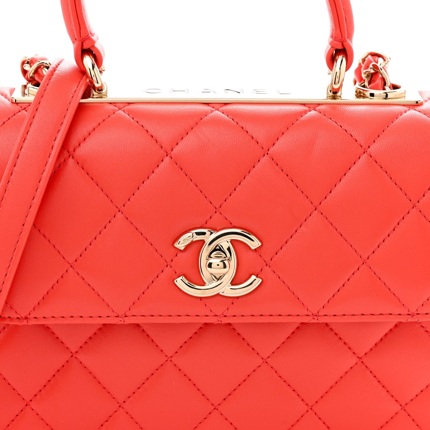 Lambskin Quilted Mini Trendy CC Dual Handle Flap Bag Dark Orange