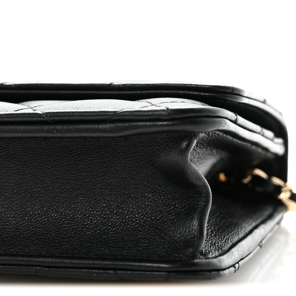 Lambskin Quilted Trendy CC Wallet On Chain WOC Black