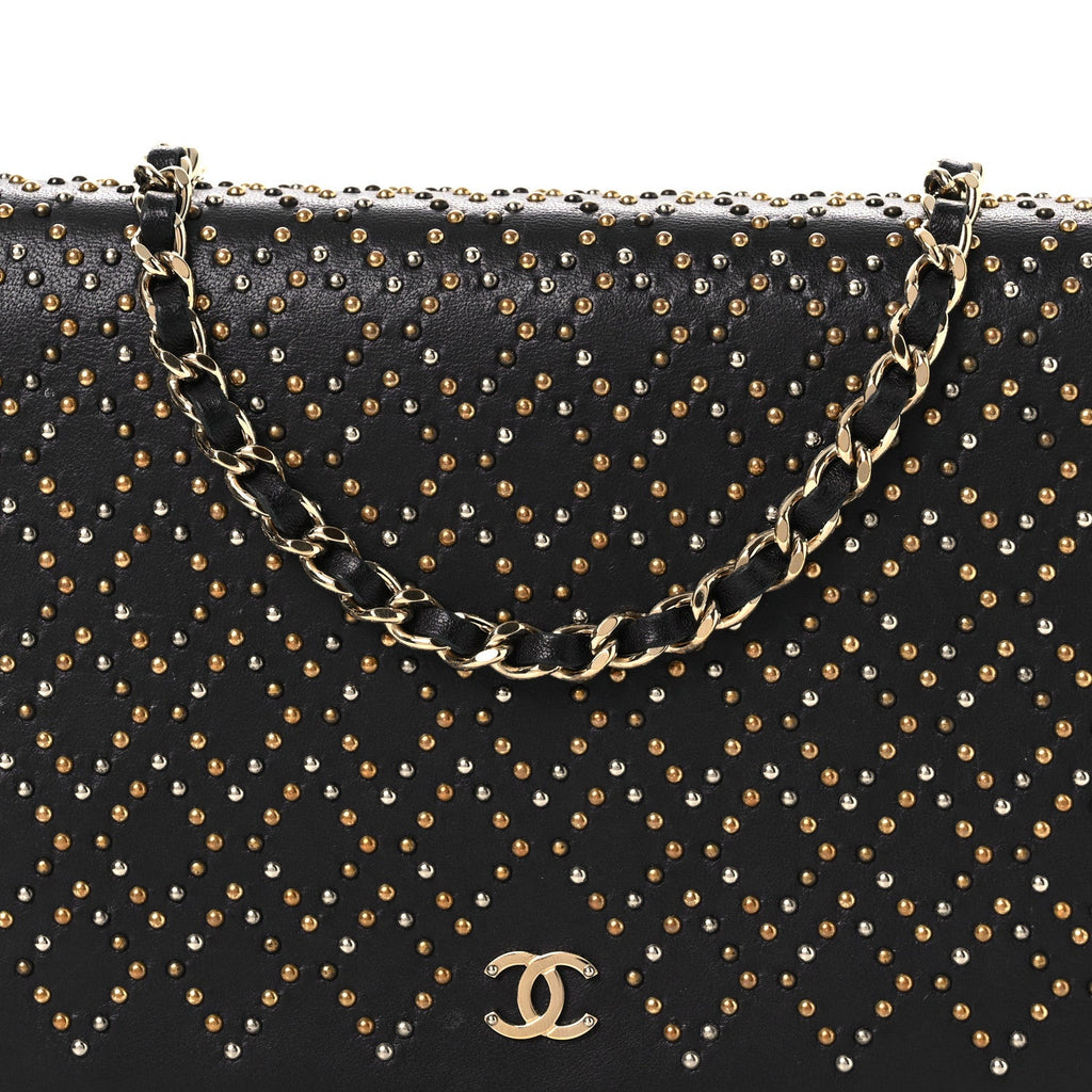 Lambskin Studded Wallet on Chain WOC Grey