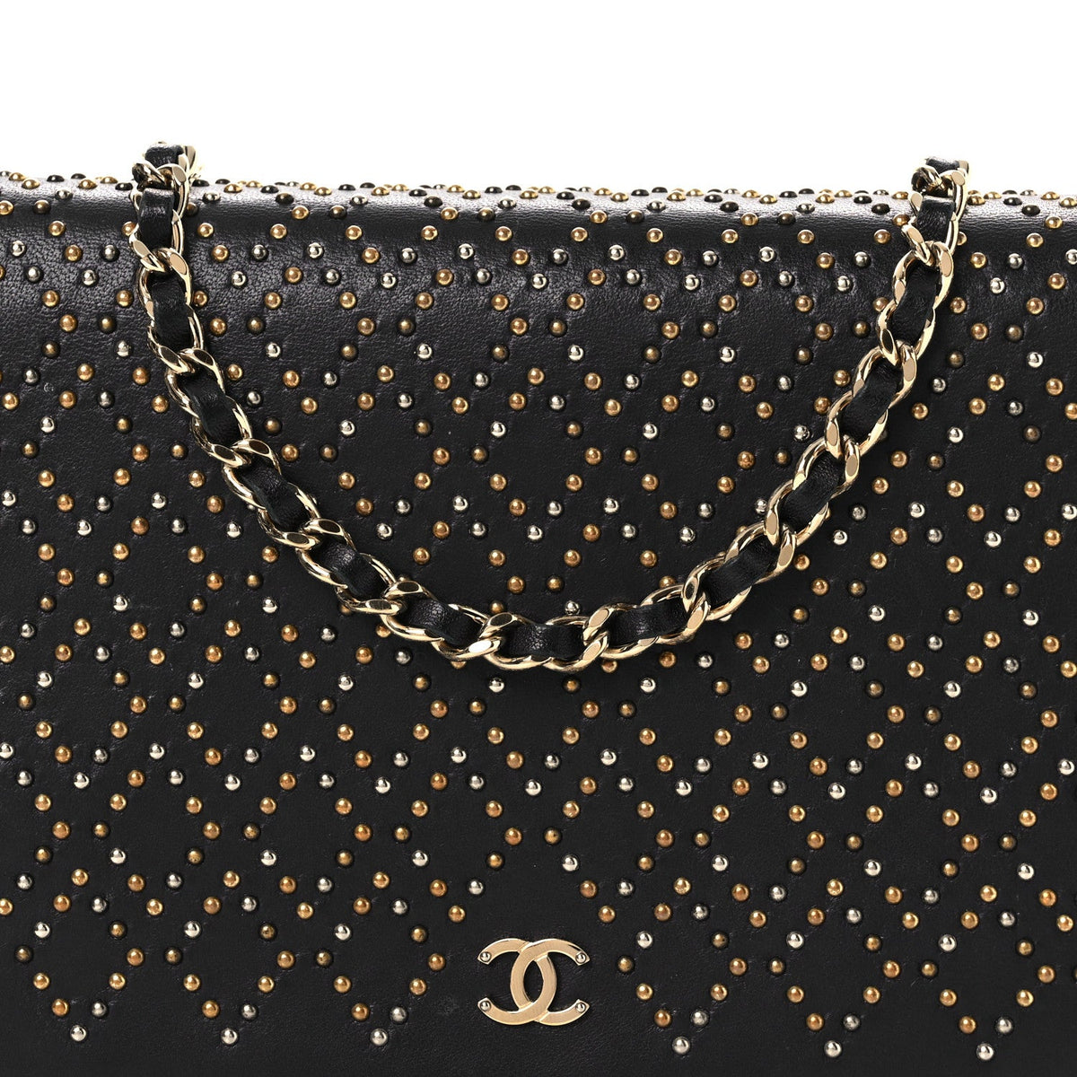 Lambskin Studded Wallet on Chain WOC Grey
