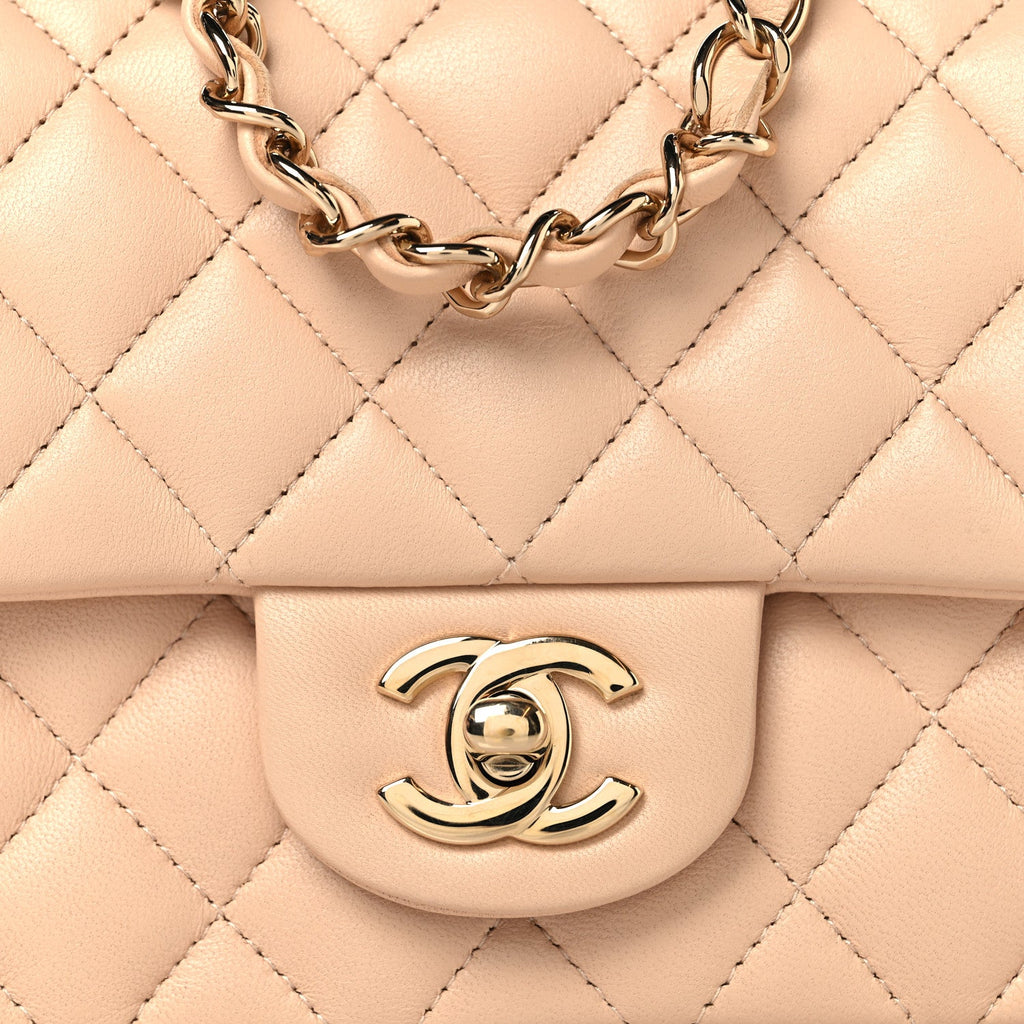 Lambskin Quilted Mini Square Flap Beige