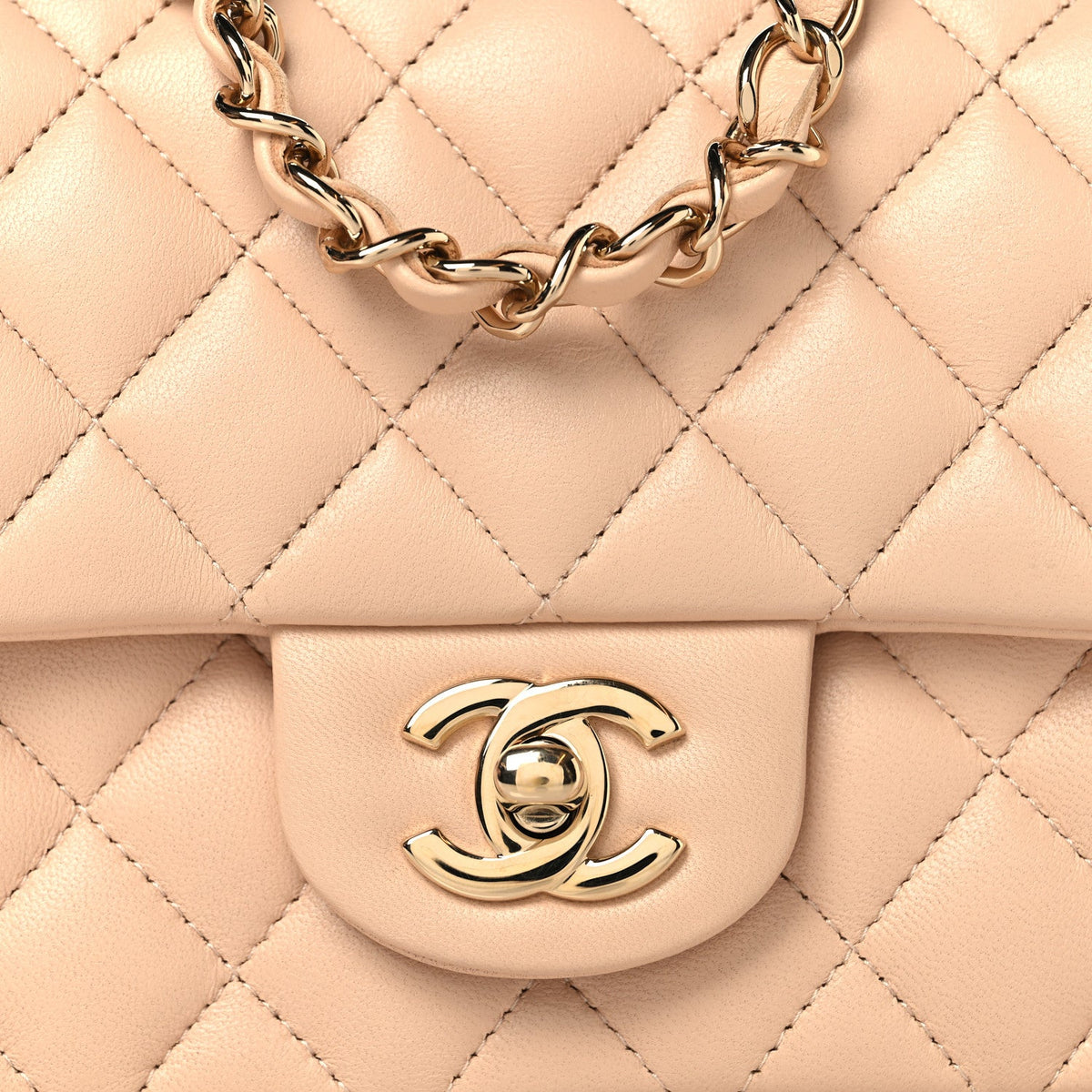 Lambskin Quilted Mini Square Flap Beige
