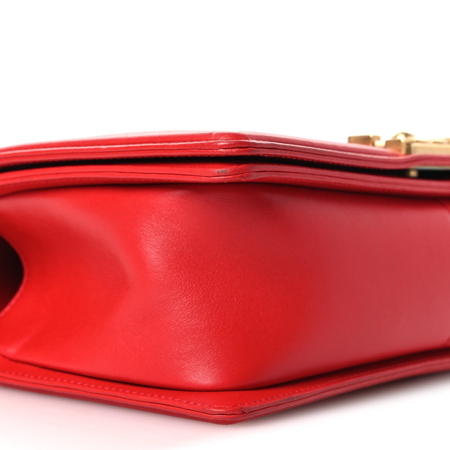 Lambskin Chevron Chain Stitched Medium Boy Flap Red