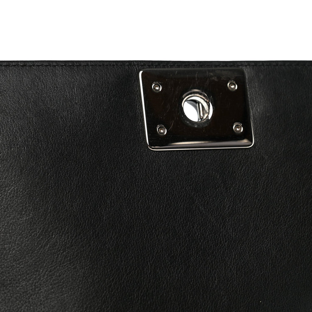 Patent Calfskin Quilted New Medium Plexiglass Boy Flap Black