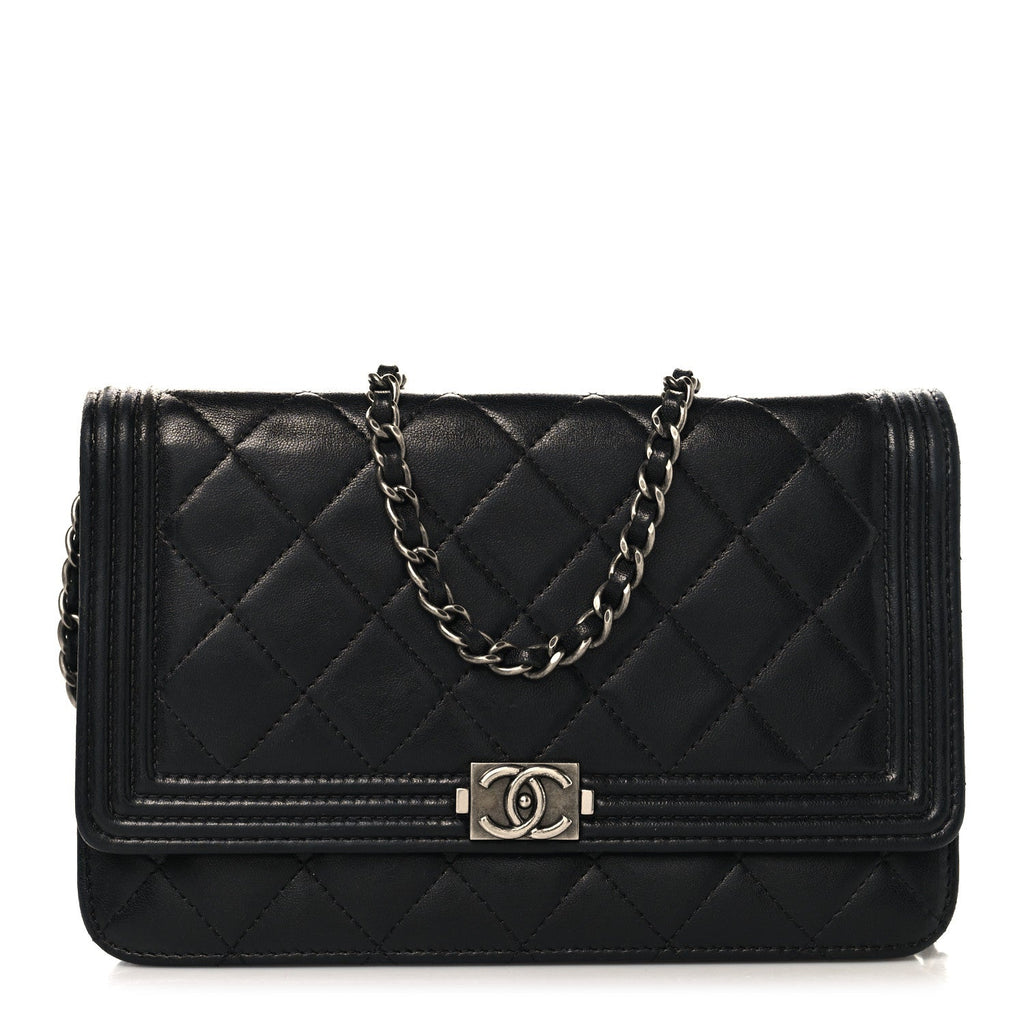 Lambskin Quilted Boy Wallet On Chain WOC Black