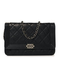 Lambskin Quilted Boy Wallet On Chain WOC Black
