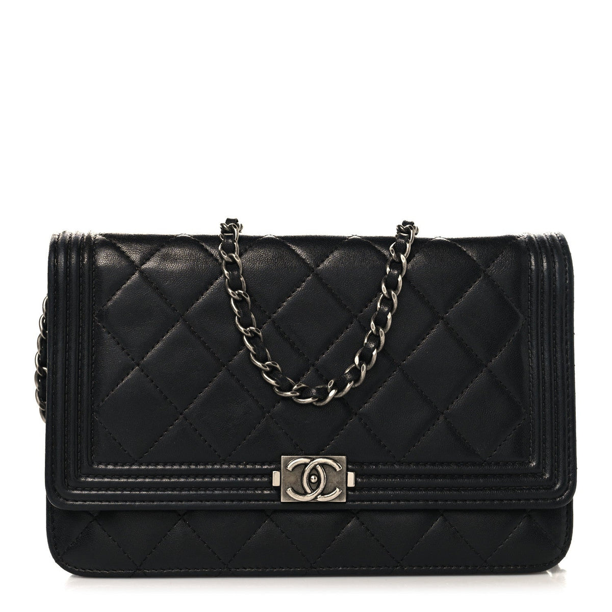 Lambskin Quilted Boy Wallet On Chain WOC Black