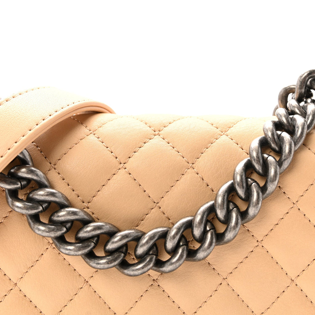 Lambskin Quilted Small Boy Flap Beige