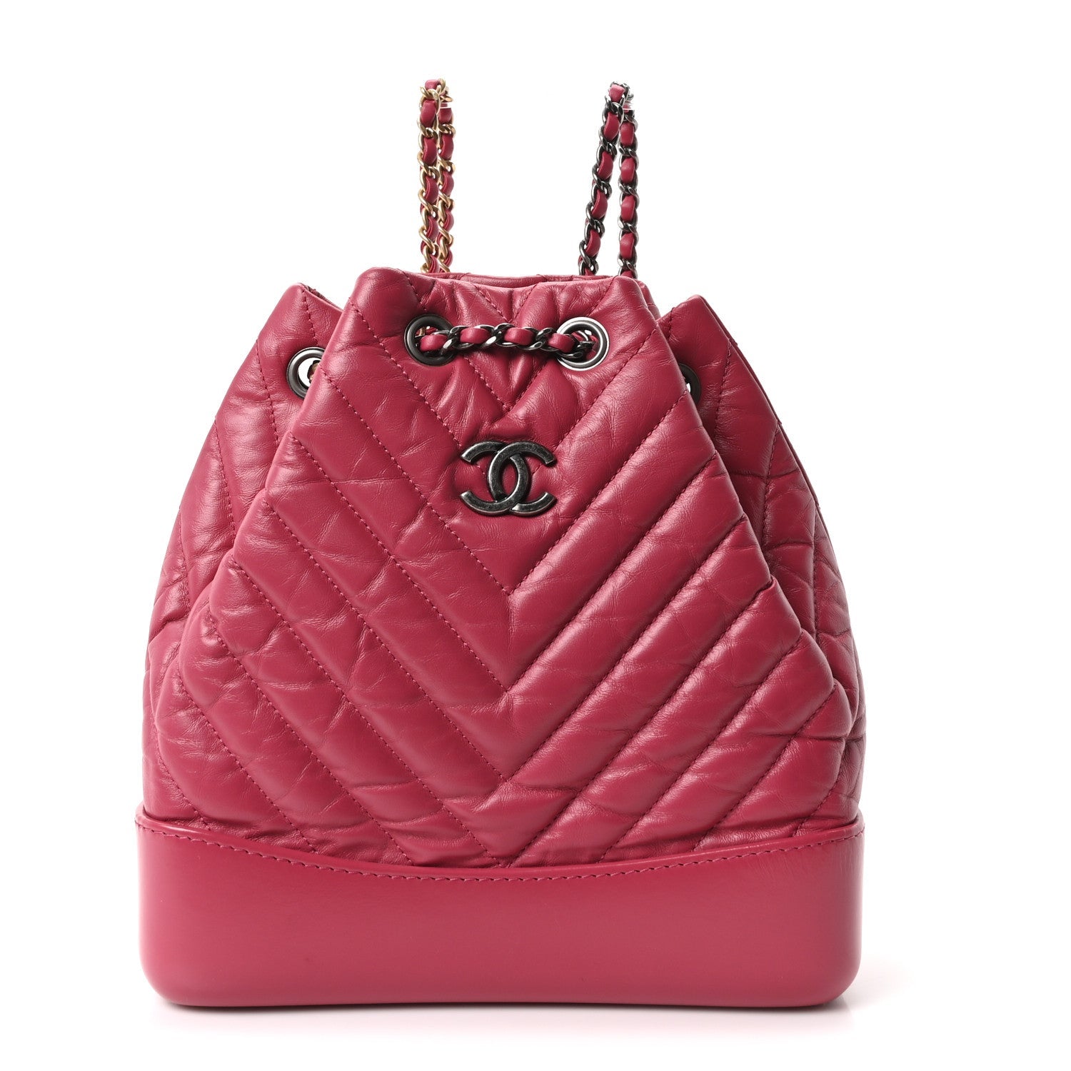 Aged Calfskin Chevron Quilted Small Gabrielle Backpack Dark Pink