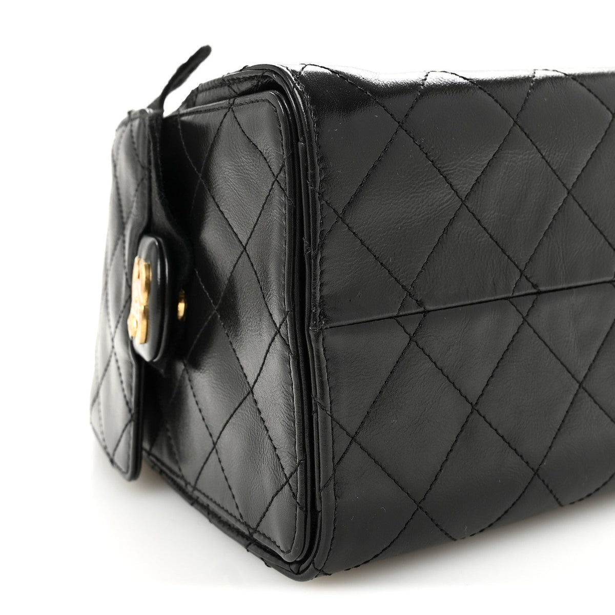 Shiny Crumpled Calfskin Quilted Small Chanel 25 Handbag Black