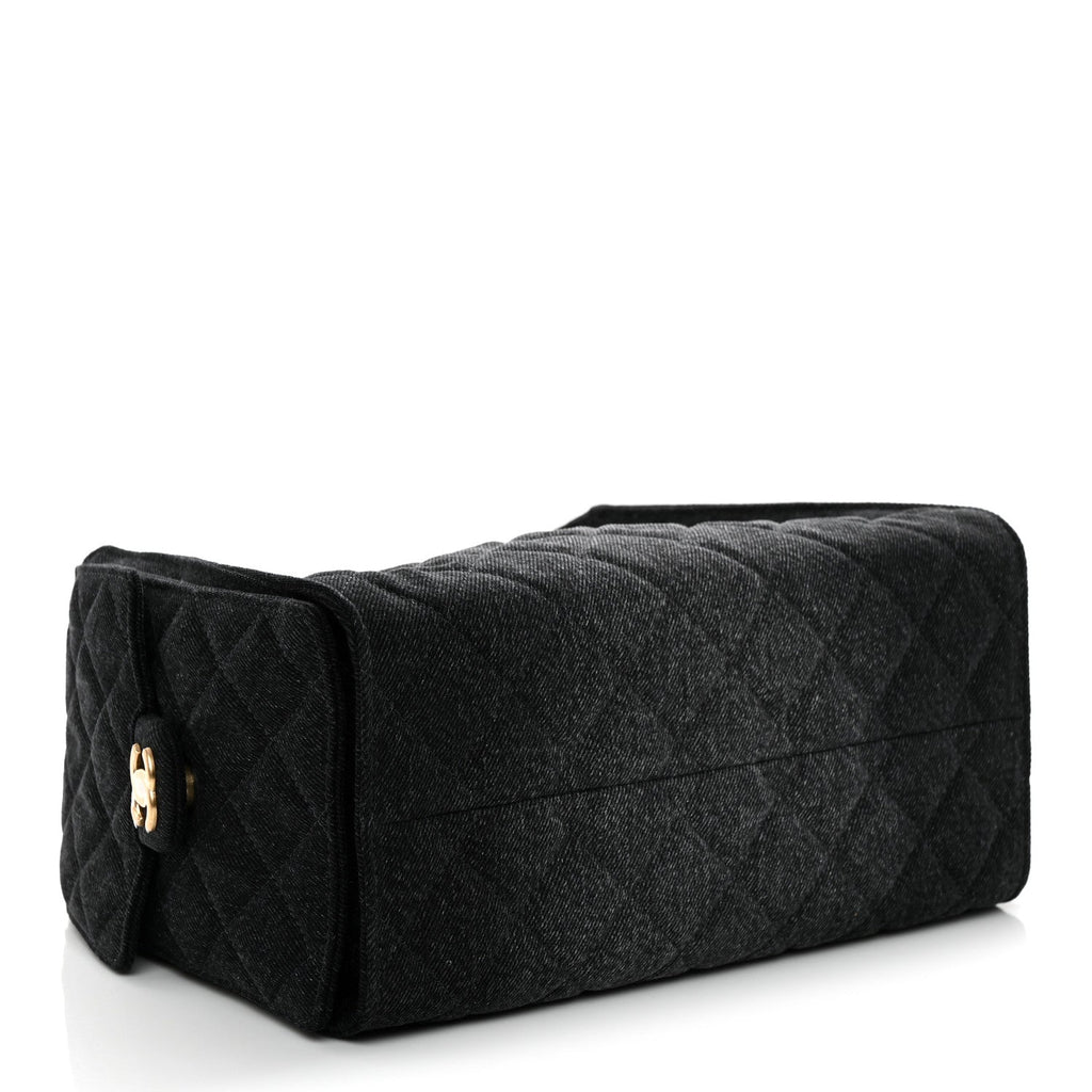Washed Denim Quilted Small Chanel 25 Handbag Black