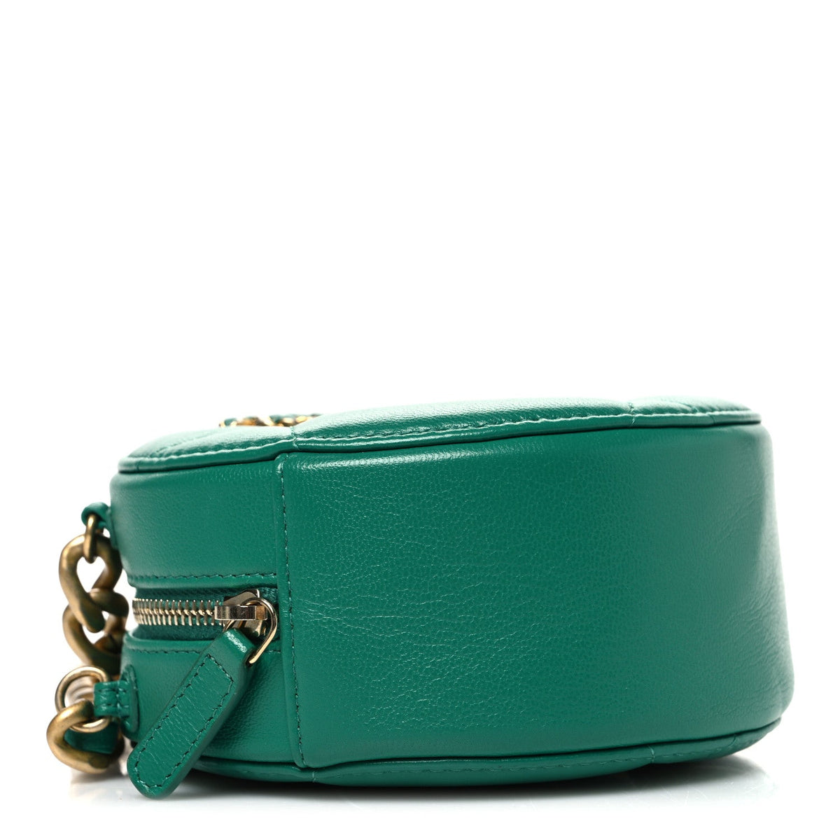 Lambskin Quilted Chanel 19 Round Clutch With Chain Green