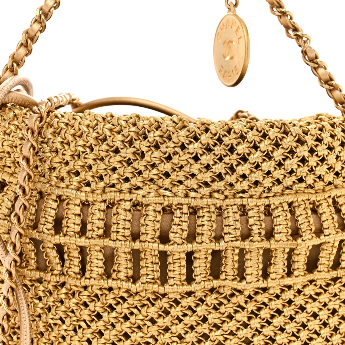 Metallic Calfskin Macrame Mini Chanel 22 Gold