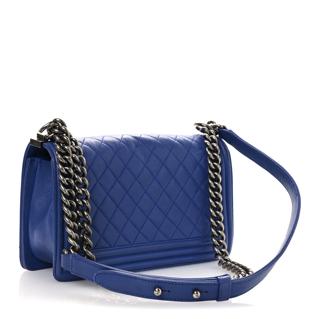 Calfskin Quilted Medium Boy Flap Blue
