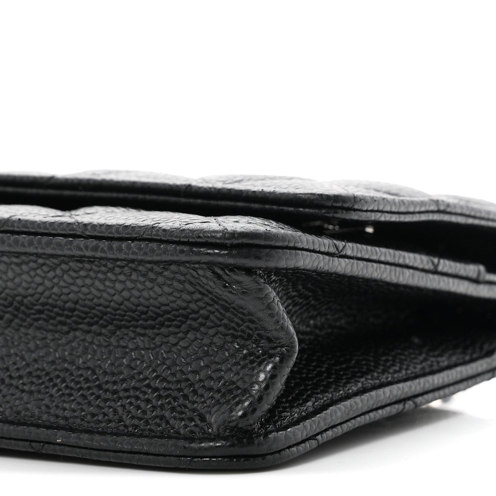 Caviar Quilted Wallet on Chain WOC Black