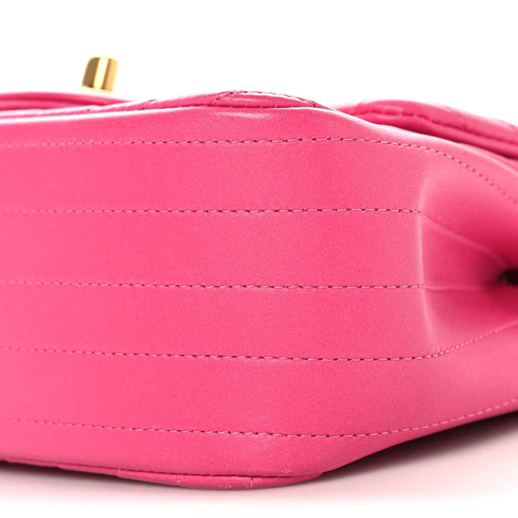 Lambskin Chevron Quilted Mini Square Flap  Pink
