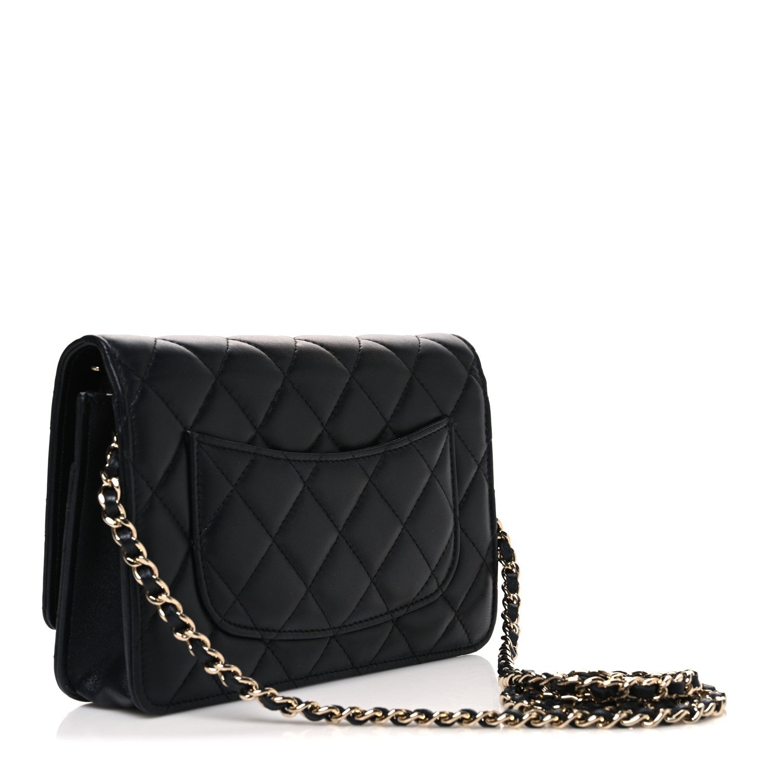 Lambskin Quilted Pearl CC Wallet on Chain WOC Black
