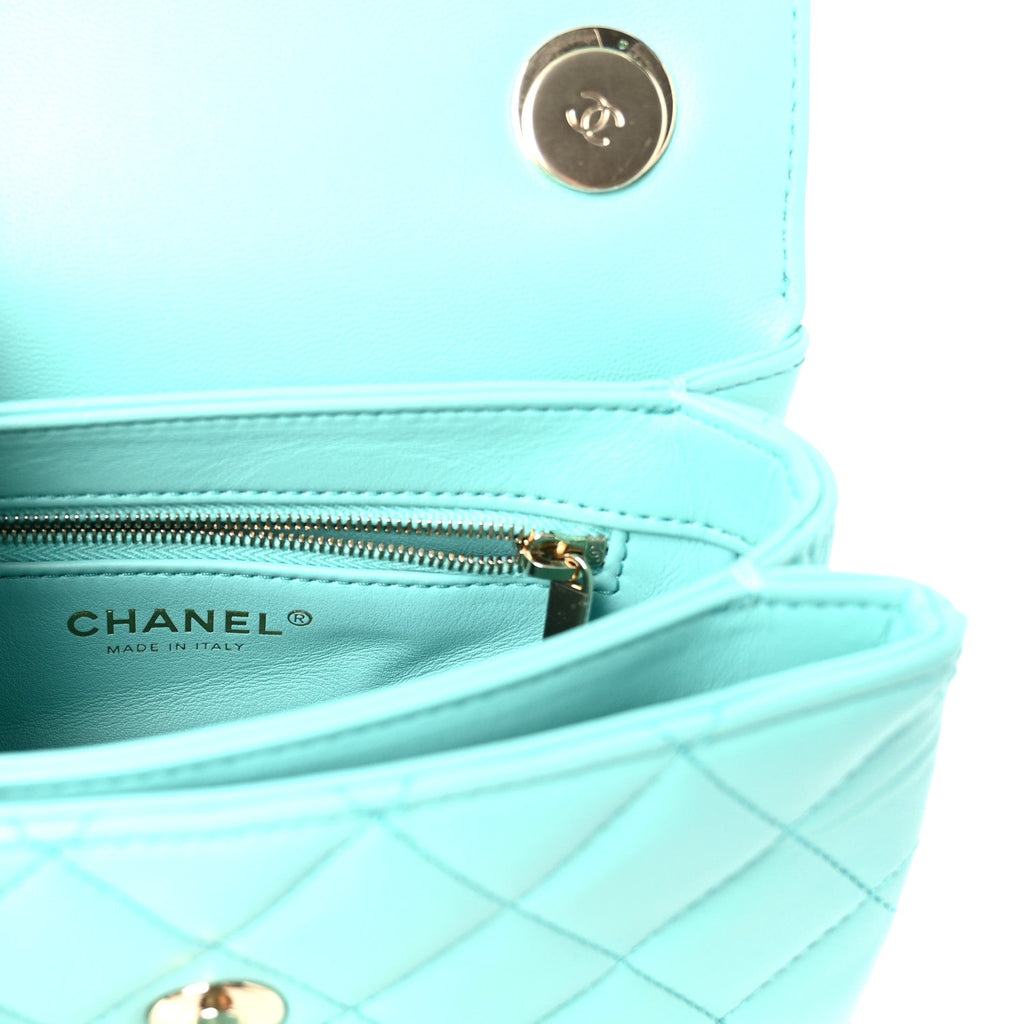 Lambskin Quilted Small Trendy CC Flap Dual Handle Bag Turquoise