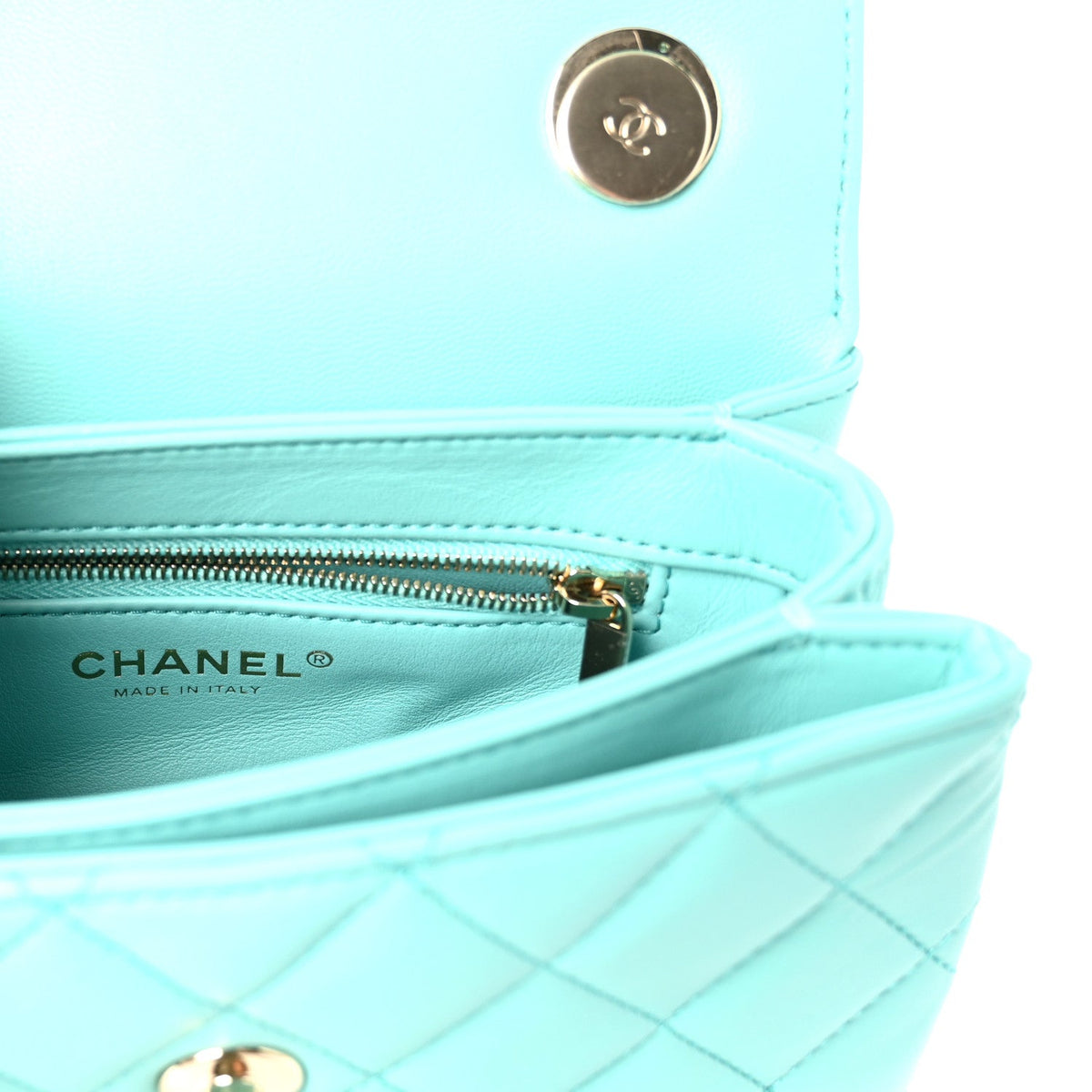 Lambskin Quilted Small Trendy CC Flap Dual Handle Bag Turquoise