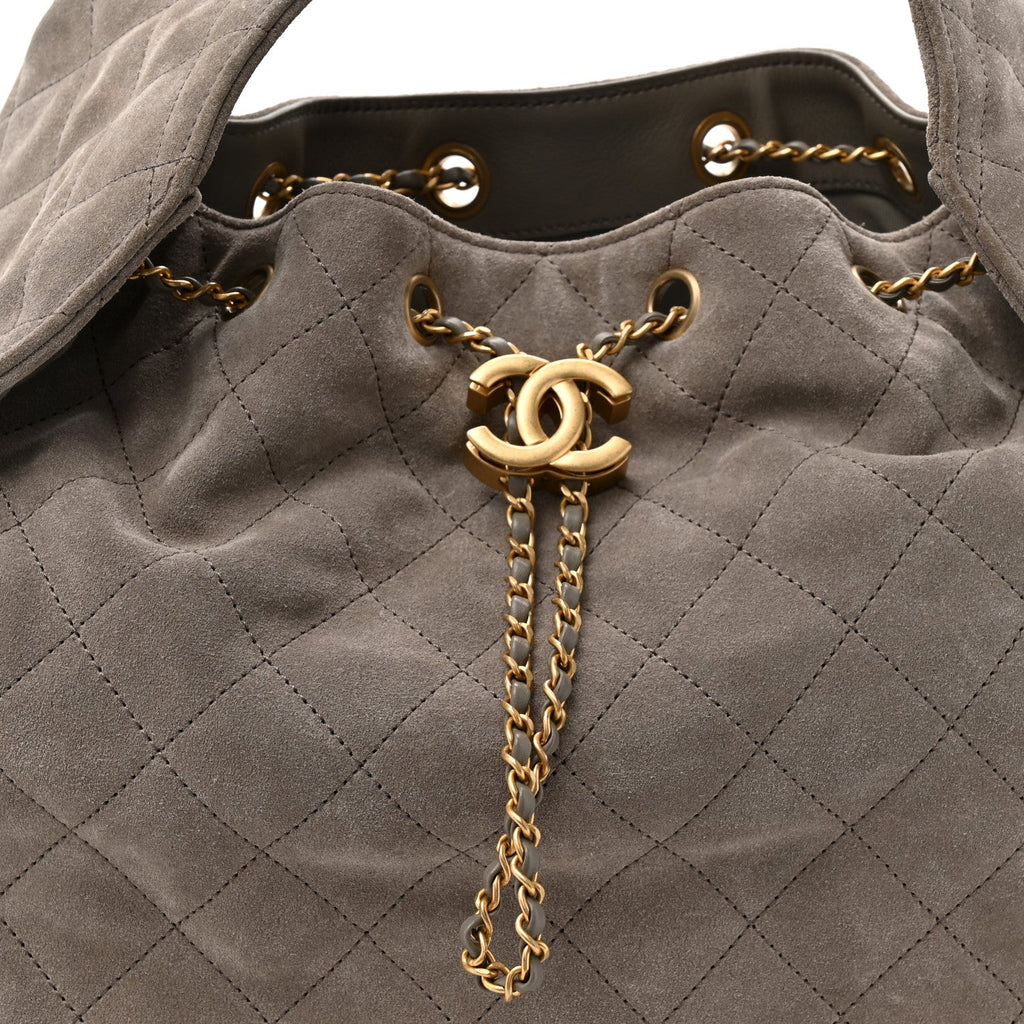 Suede Quilted Medium Chanel 25 Handbag Dark Grey