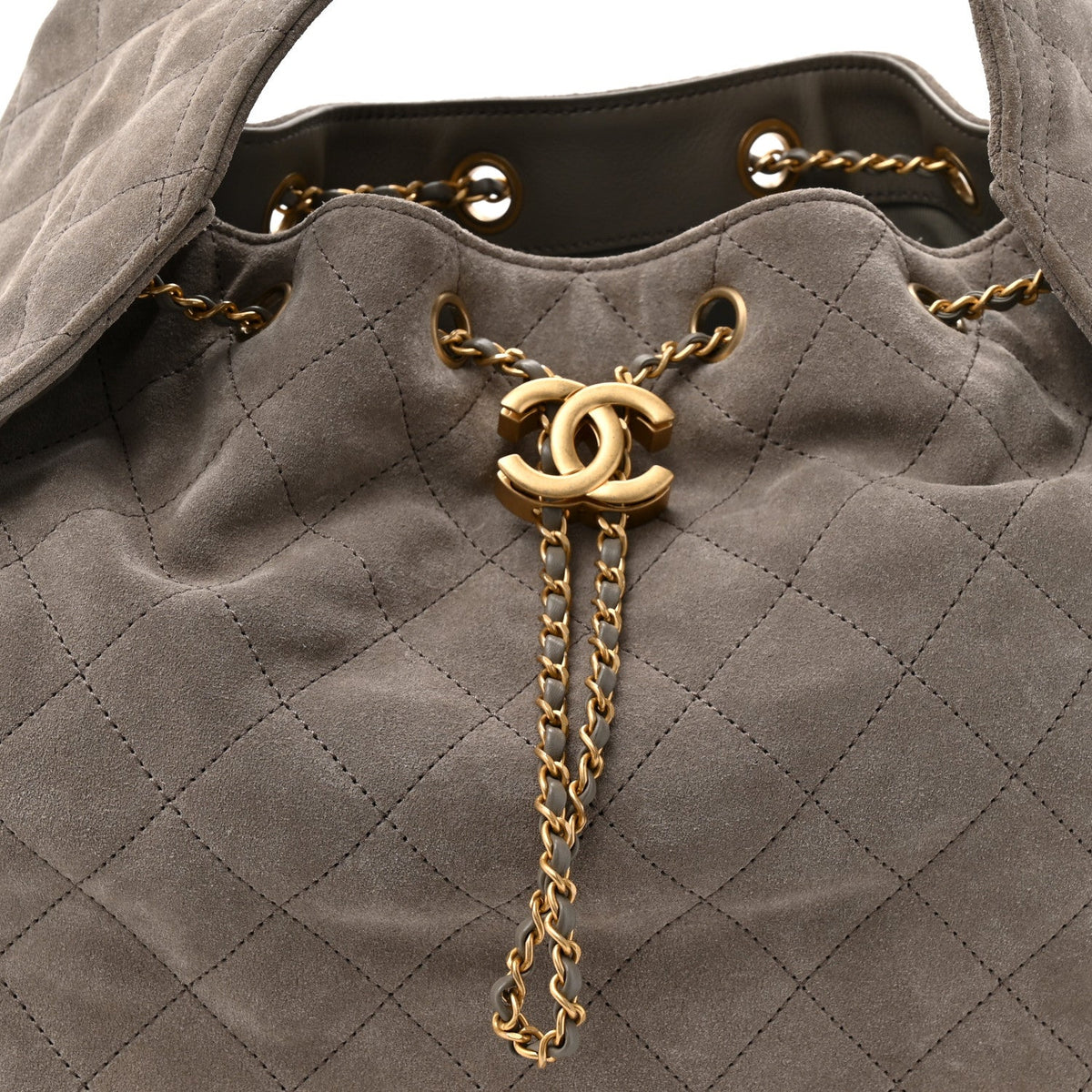 Suede Quilted Medium Chanel 25 Handbag Dark Grey