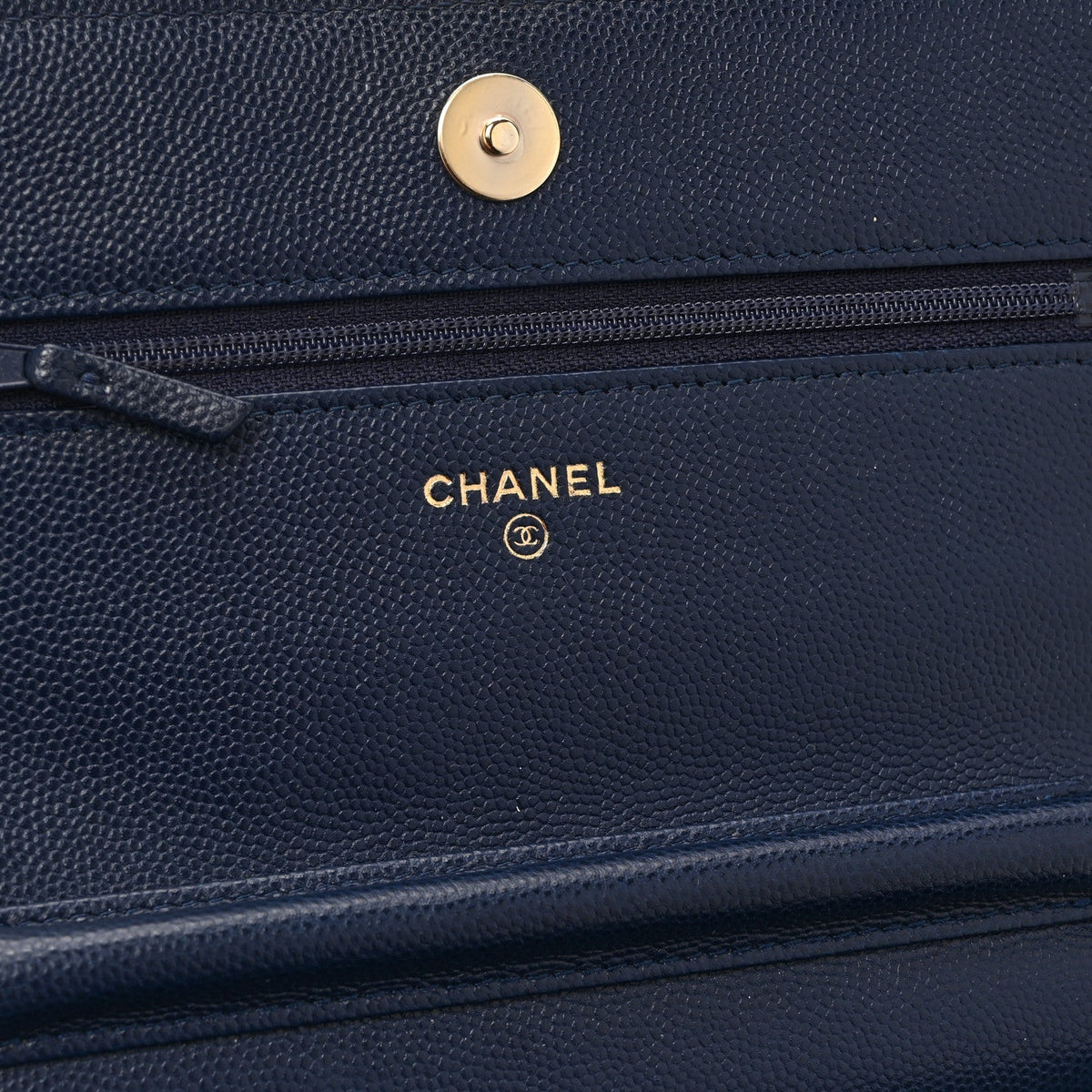 Caviar Quilted Crystal CC Wallet On Chain WOC Navy