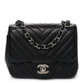 Caviar Chevron Quilted Mini Square Flap Black