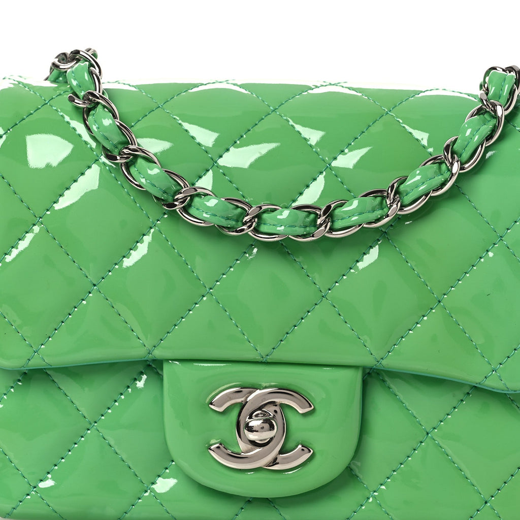 Patent Calfskin Quilted Mini Square Flap Green