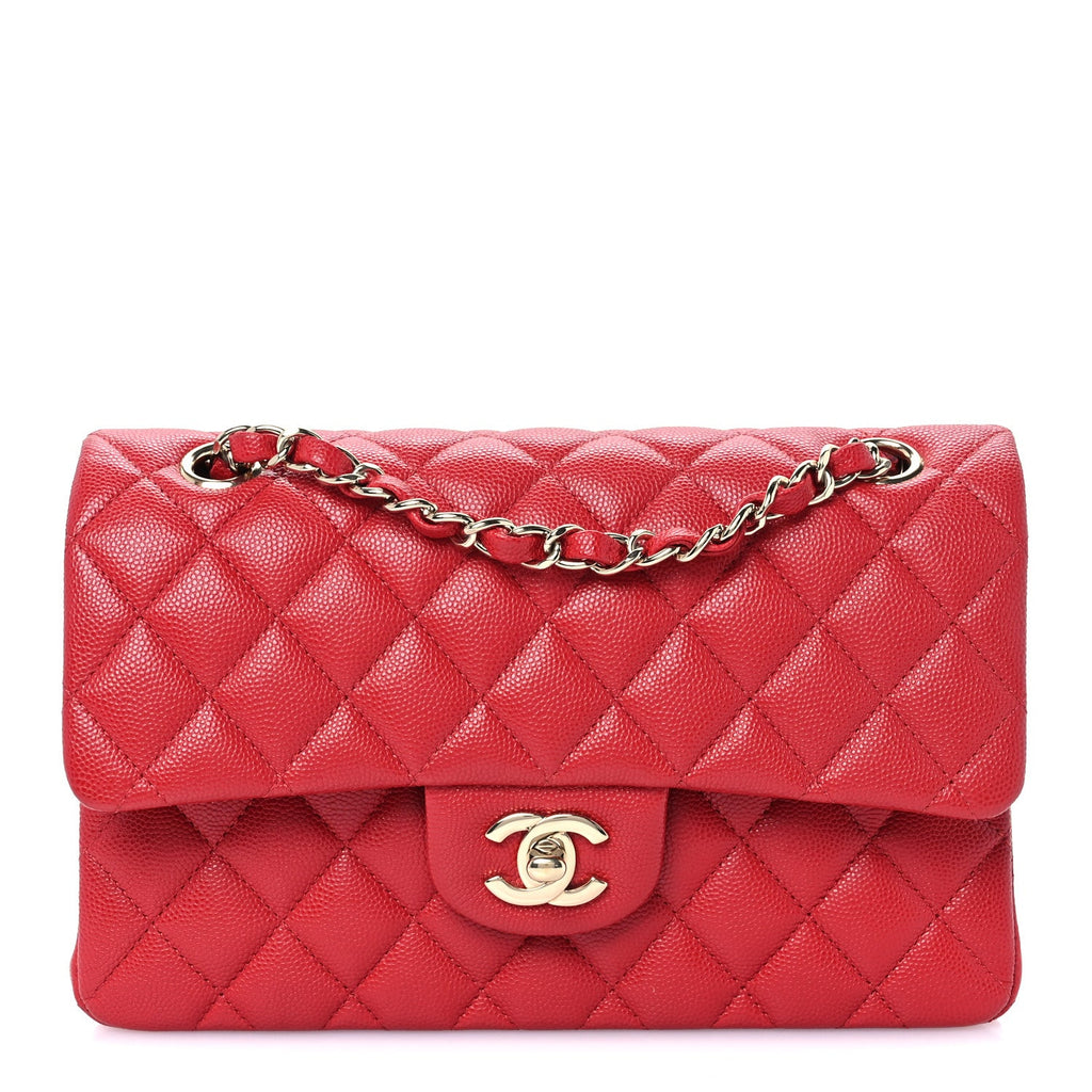 Caviar Quilted Small Double Flap Red