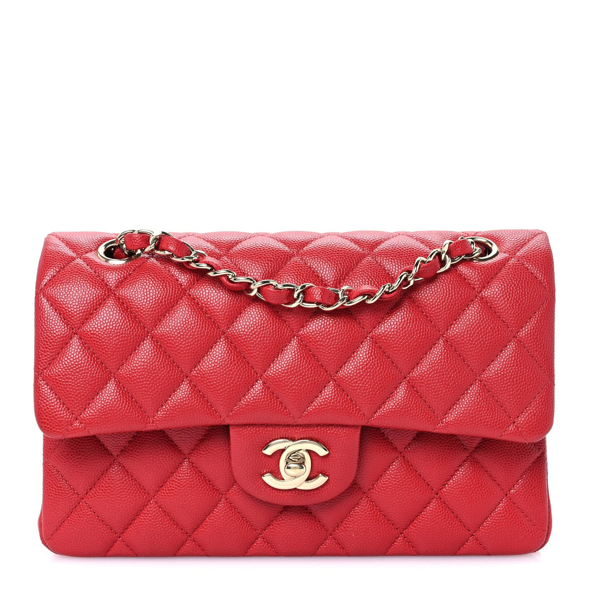 Caviar Quilted Small Double Flap Red