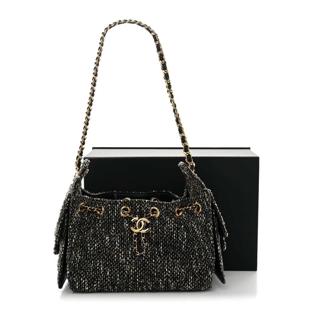 Tweed Quilted Mini Chanel 25 Handbag Black Ivory
