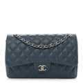 Lambskin Quilted Jumbo Double Flap Dark Blue