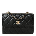 Lambskin Quilted Trendy CC Chain Clutch WOC Black