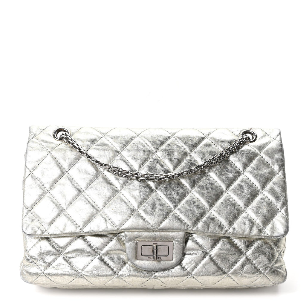 Metallic Aged Calfskin Quilted 2.55 Reissue 227 Flap Silver