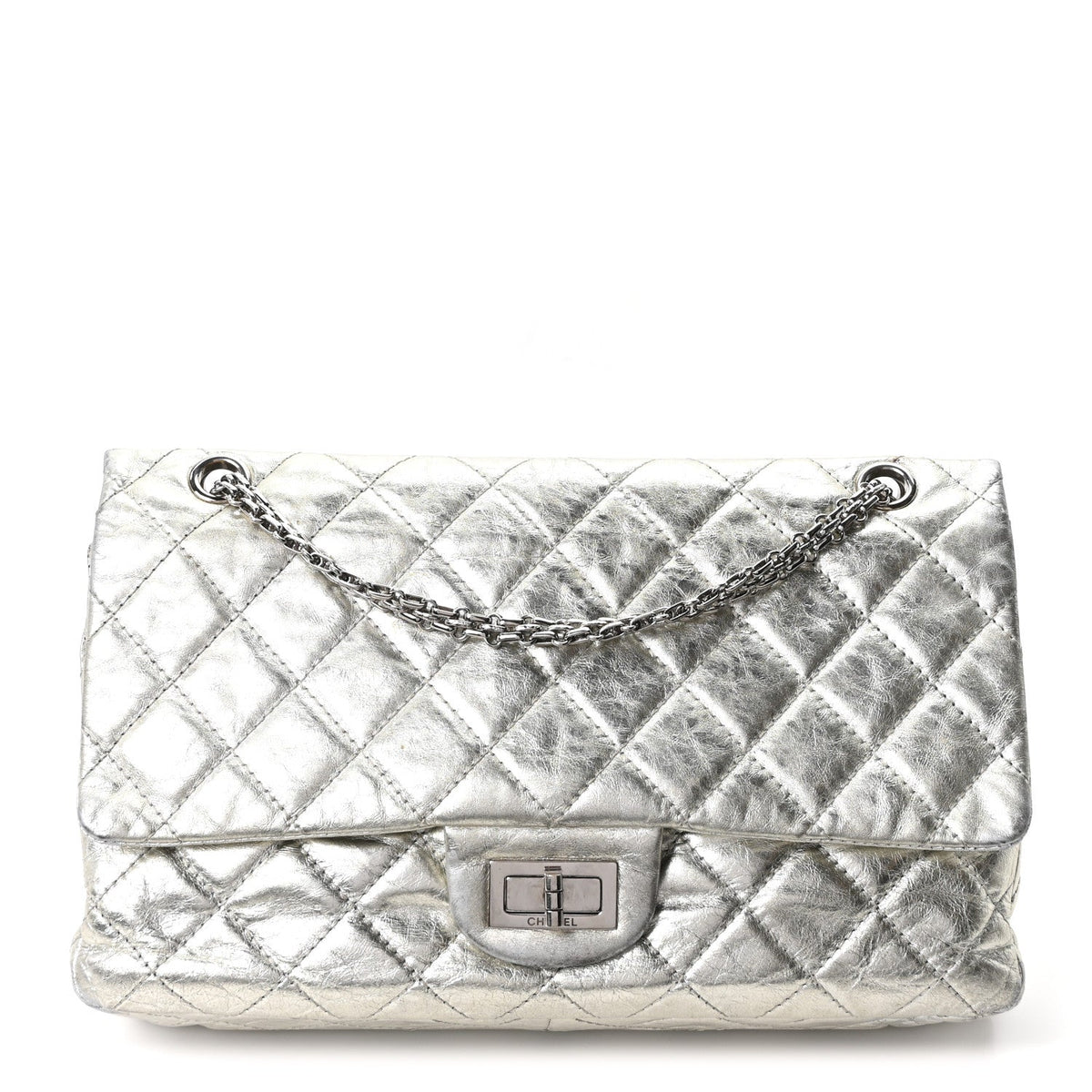 Metallic Aged Calfskin Quilted 2.55 Reissue 227 Flap Silver